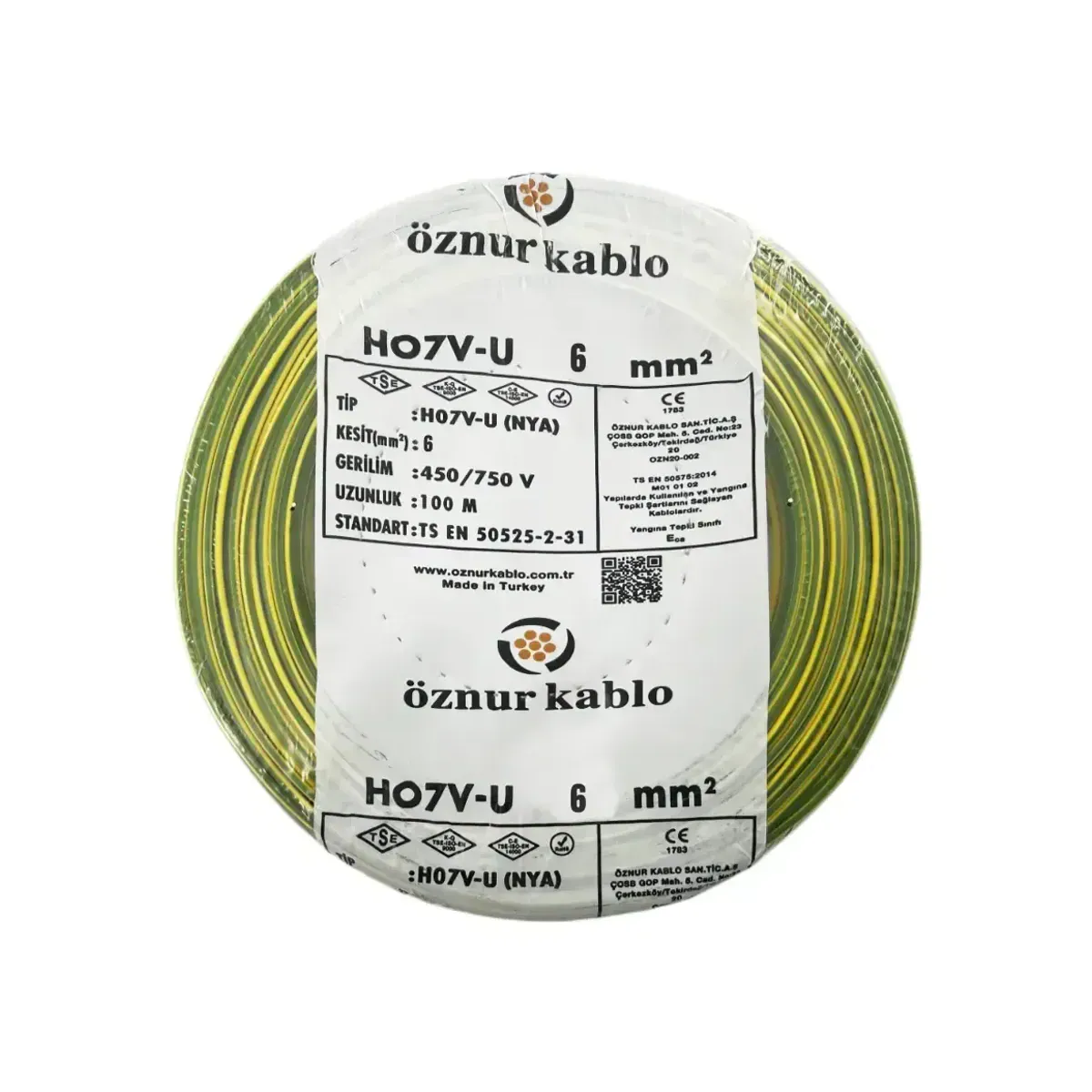 Öznur NYA 1x6 mm2 H07V-U Yellow-Green Grounding Cable