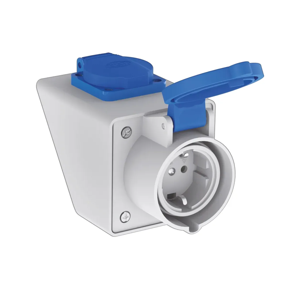 Tem 440.116.153 16A Angled Enclosed Wall + Single-Phase Panel Socket 2P+E IP44