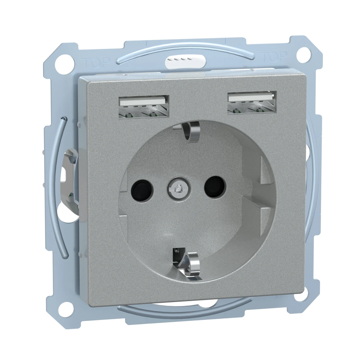 Schneider Electric MEG2366-0460 Merten System M, Type A+A 2,4A USB'li Topraklı Priz, Alüminyum — üretici ürün görseli