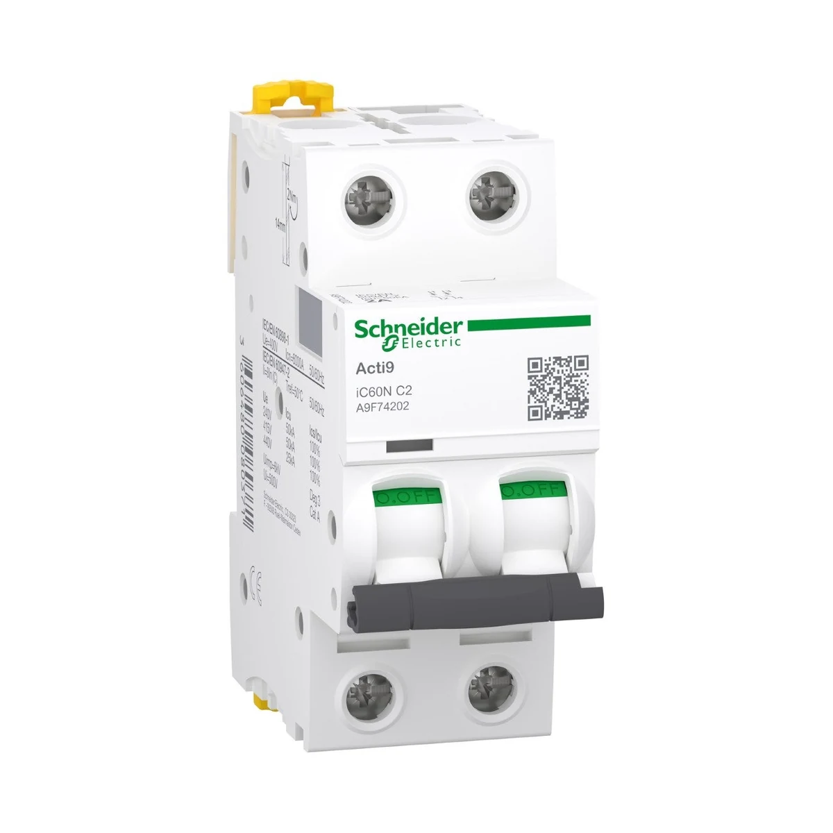 Schneider Electric A9F74202 Acti9 iC60N 2P 2A, 6kA C eğrisi Otomat — üretici ürün görseli