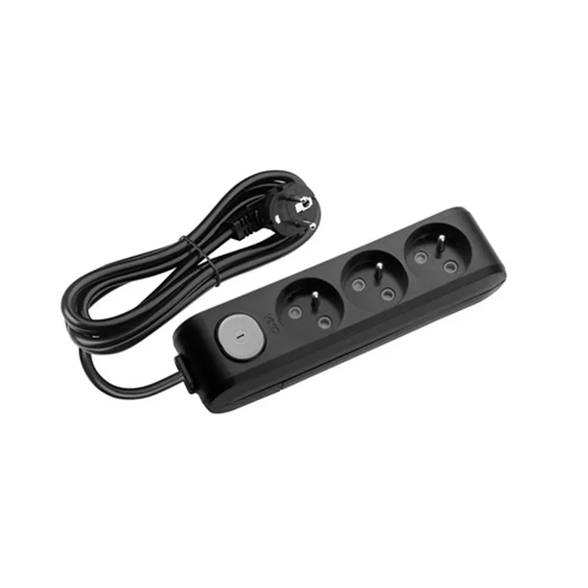 Viko Black Three-Socket UPS Switched Grounded Power Strip, with Cable - 2 Meter