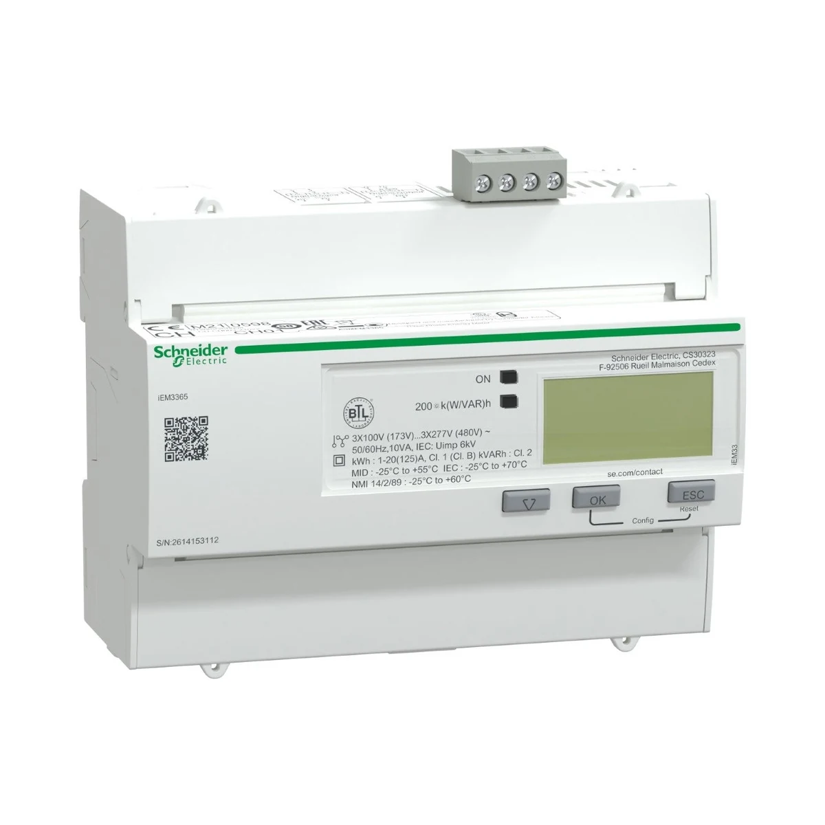 Schneider Electric A9MEM3365 iEM3365, 125A direkt bağlantılı 3-faz kWH ölçer, BACnet MID