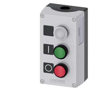 Siemens 3SU1803-0AB00-2AB1 Enclosed Control Push Button Plastic sealed enclosure 1 green 1 red push button 1 pilot light (colorless) 1NO - 1NC contact