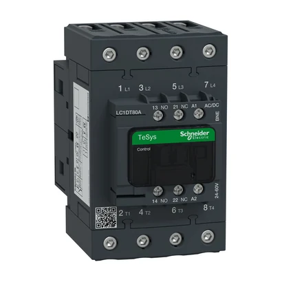 Schneider Electric LC1DT80ABNE TeSys Deca Contactor 4P 80A AC3 NO+NC 24-60V ACDC EVLK