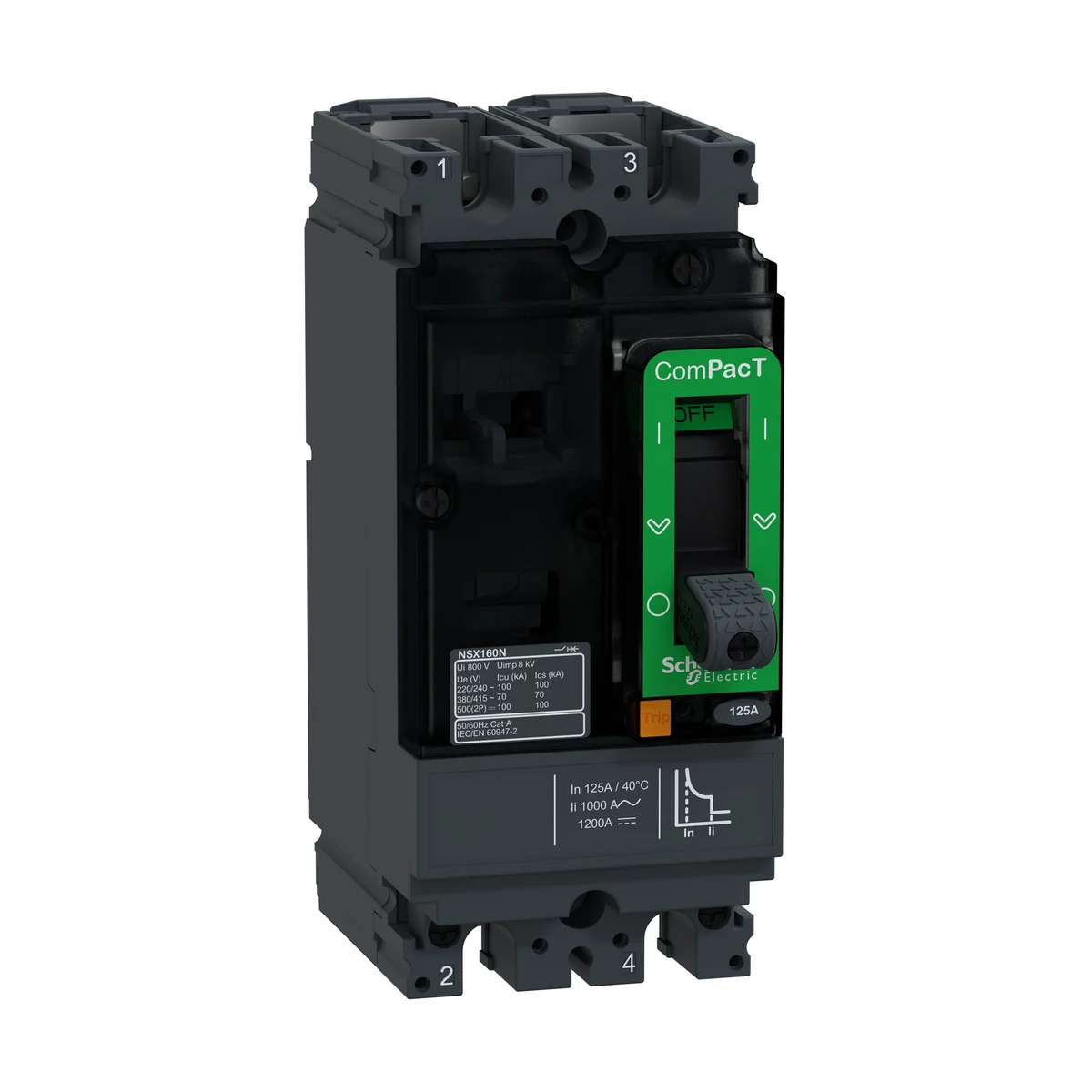 Schneider Electric C16S2TM125 DC Circuit Breaker NSX160S 125A 2P 100KA AC/DC
