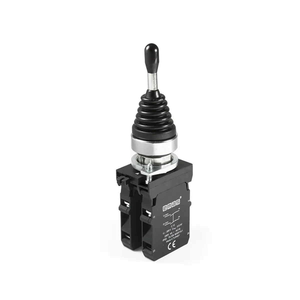 Emas CM Serisi Metal Joystick Kalıcı Tip Buton 4 Yönlü Siyah 22mm IP65