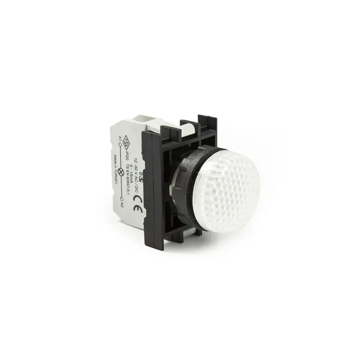 Emas B Serisi Plastik Kontak Bloklu LED Beyaz 12-30V AC/DC 22mm Sinyal Lambası IP50