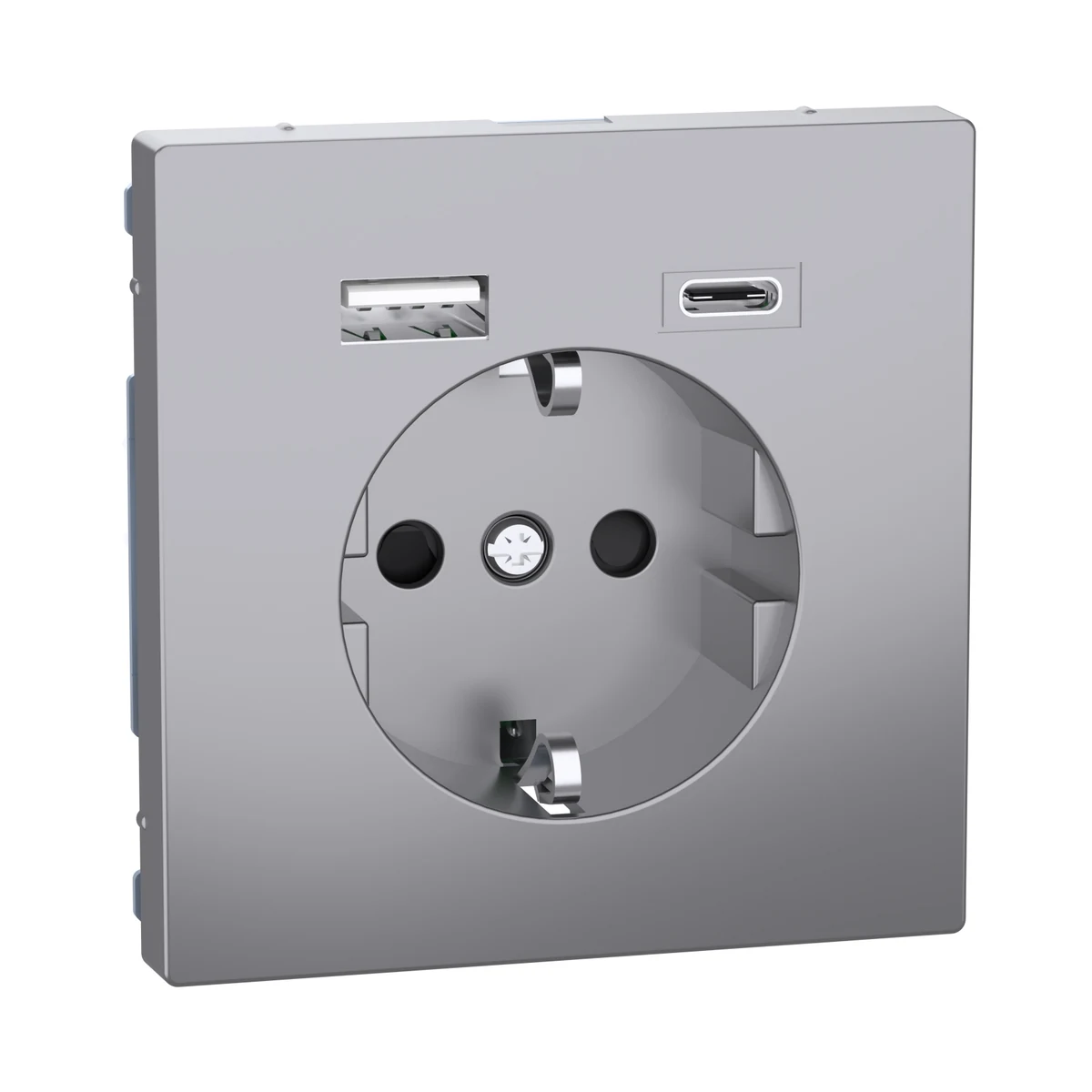 Schneider Electric MEG2367-6036 Merten System-D, Type A+C 3A USB'li Topraklı Prz Paslanmaz Çelik — üretici ürün görseli