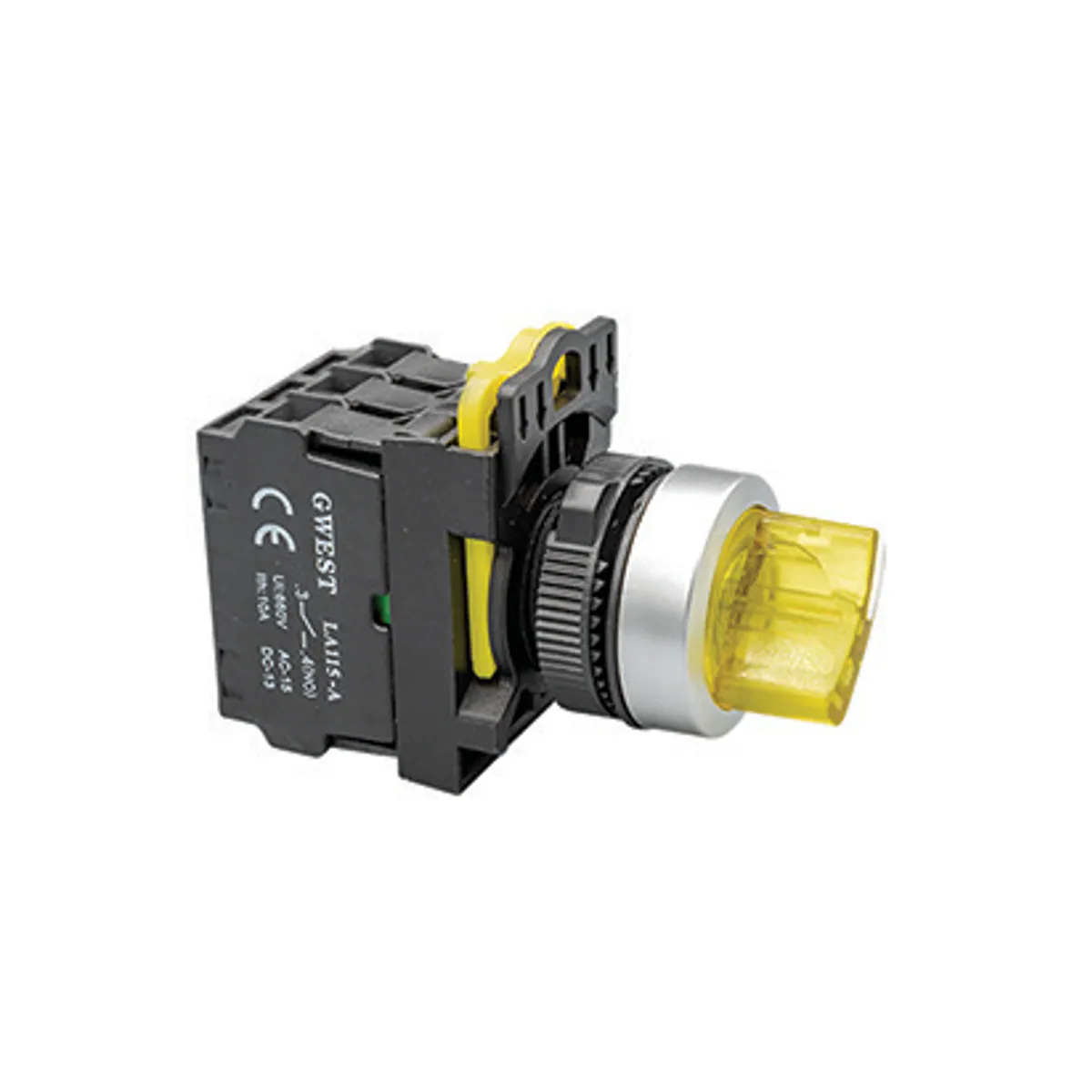 Gwest A5 - 21XSD-24 Illuminated Maintained Latching Push Button — Yellow, 24V, 2NO