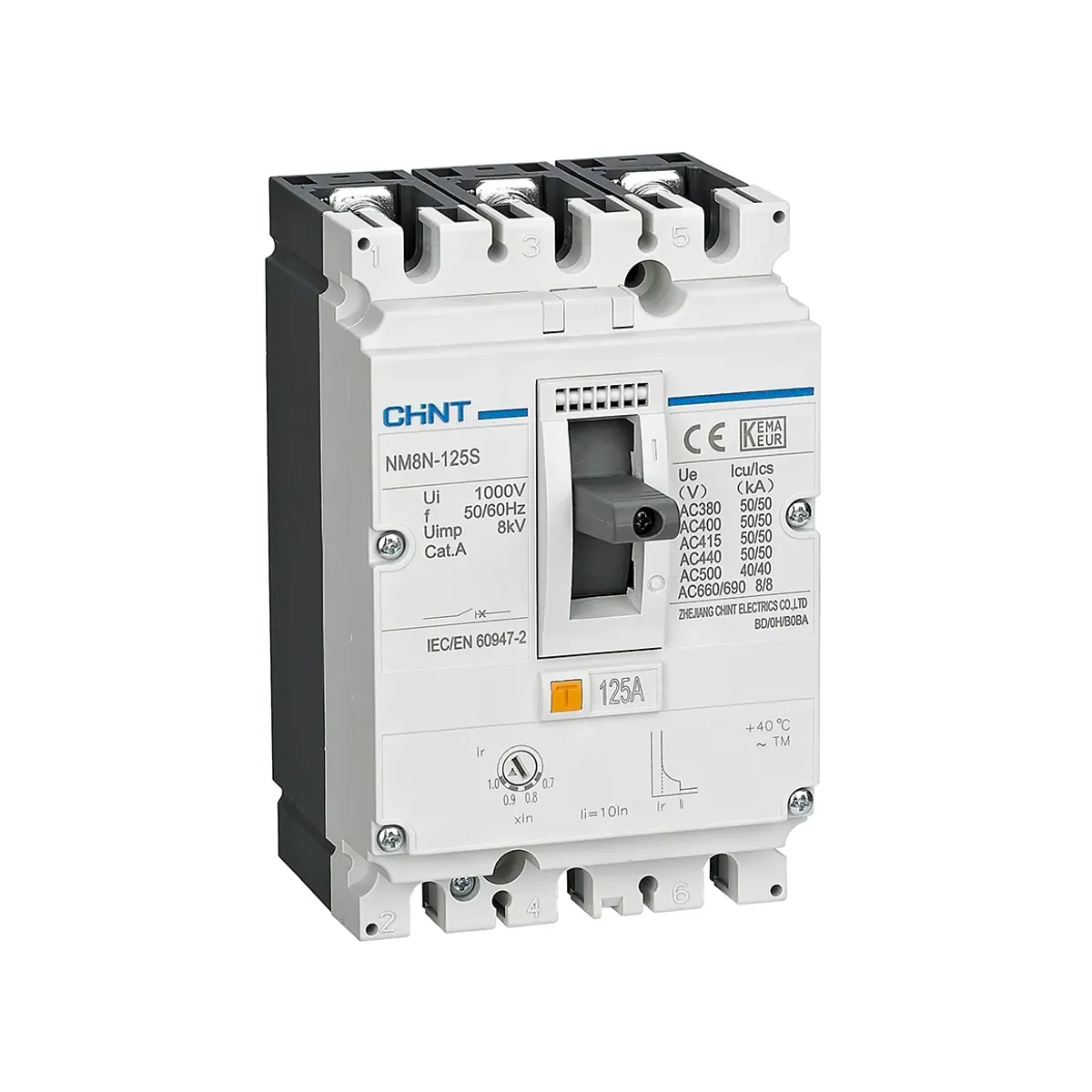 Chint NM8N Series 3-Pole 20A Adjustable Thermal-Magnetic 50kA Molded Case Circuit Breaker NM8N-125S