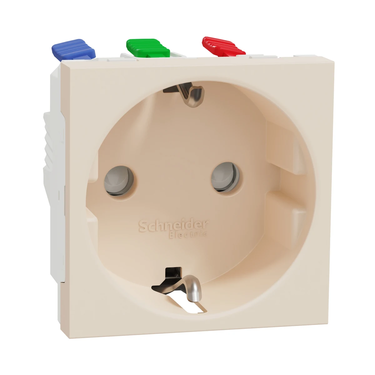 Schneider Electric NU305744 Yeni Unica, Çocuk Korumalı Topraklı Priz Hızlı Bağlantı 2 modül, Krem — üretici ürün görseli