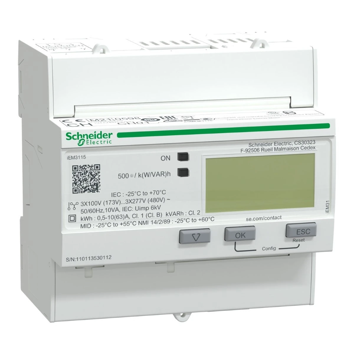 Schneider Electric A9MEM3115 iEM3115, 63A direkt bağlantılı 3-faz kWH ölçer, multi-tarife