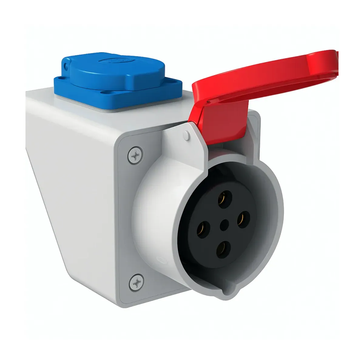 Tem 544.332.153 32A Three-Phase Angled Housing Wall Socket + Single-Phase Panel Socket IP44