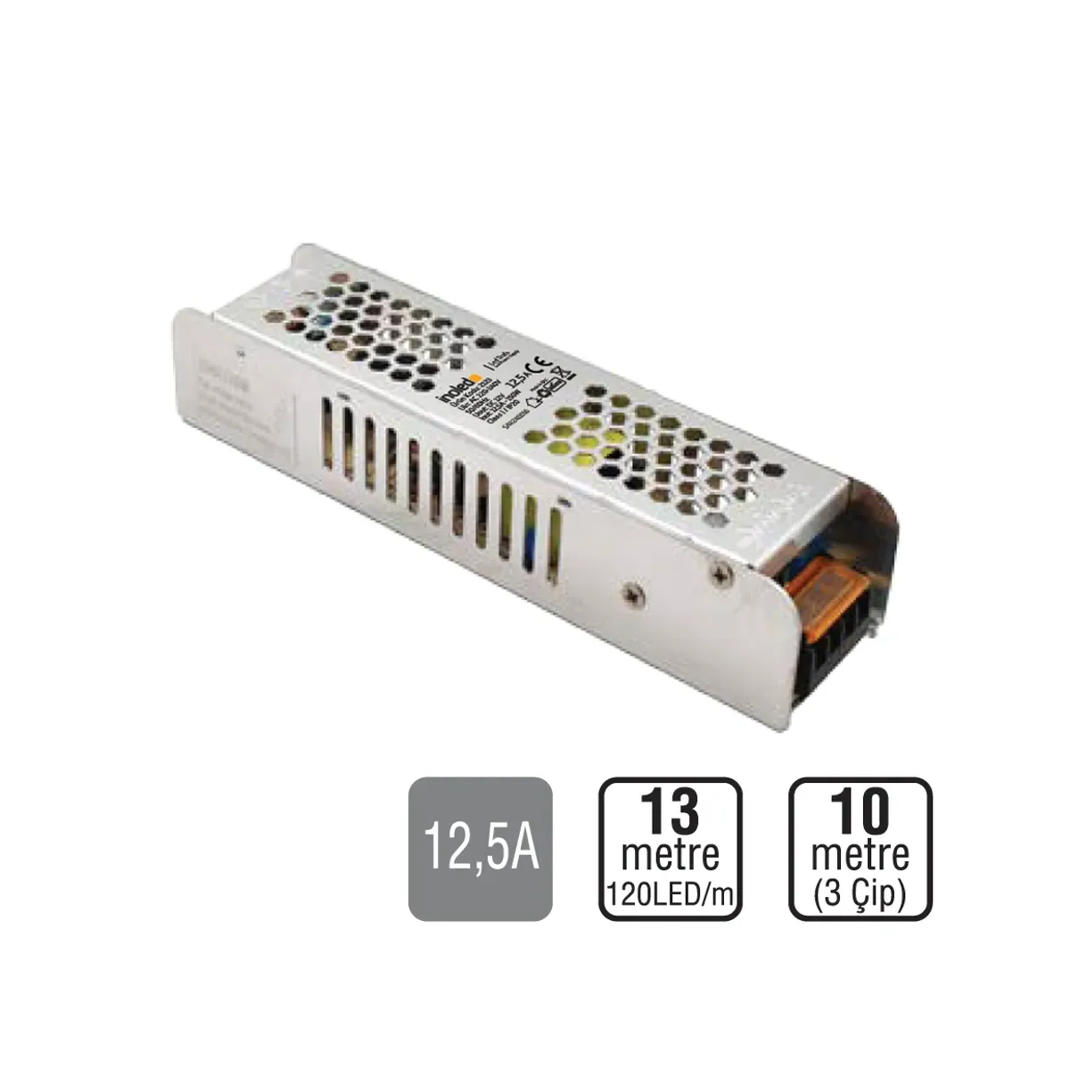 150W 12,5A Slim Şerit LED Trafo (13metre/120LED) - (10metre/3çipli)