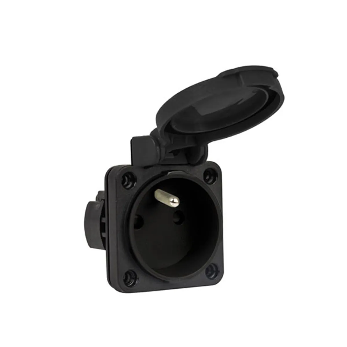 Mete Enerji 40403204 1x16A UPS Panel Socket Side Entry With Gasketed Cover IP54 Black