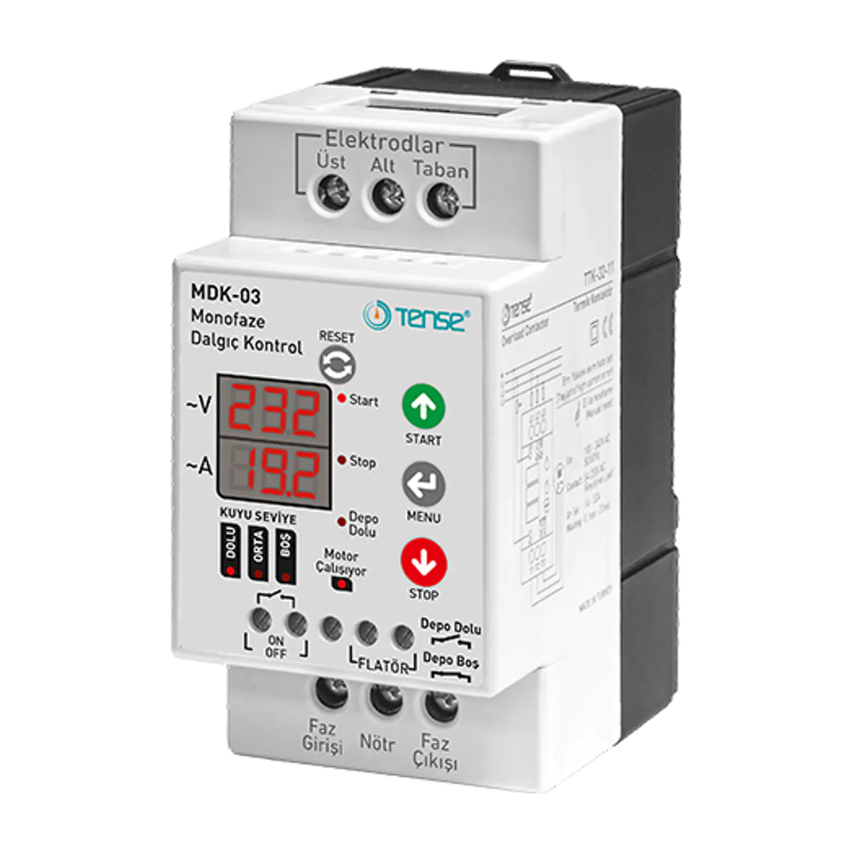 Tense MDK-03 Single-Phase Submersible Pump Control Relay, 1–30 A, DIN Box