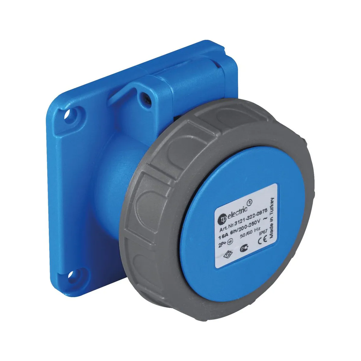 TP Elektrik 3025-322-0975 CEE 3x32A Makine Prizi (düz) (75x75), IP 67, 6h