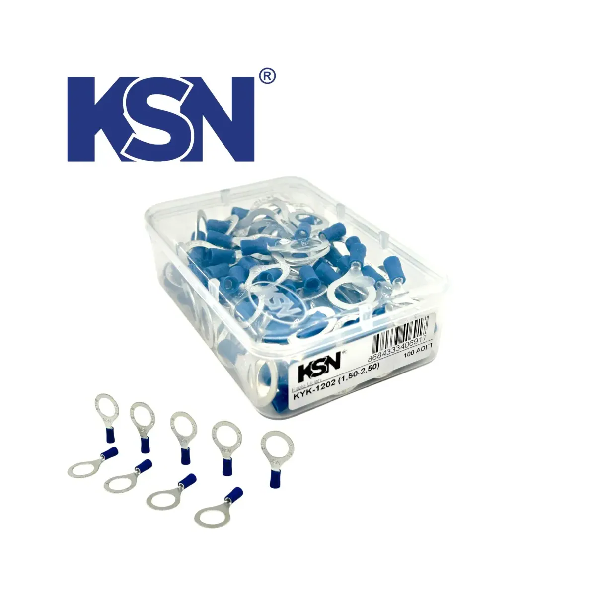 1.50-2.50mm2 Insulated Ring Type Blue Cable Terminal KYK-1202 (100 pcs/Box)