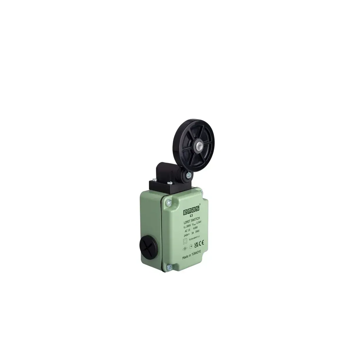 Emas Metal Housing Rubber Roller Lever Bidirectional Snap-Action 1NO+1NC Limit Switch 50mm L1K13MEL121