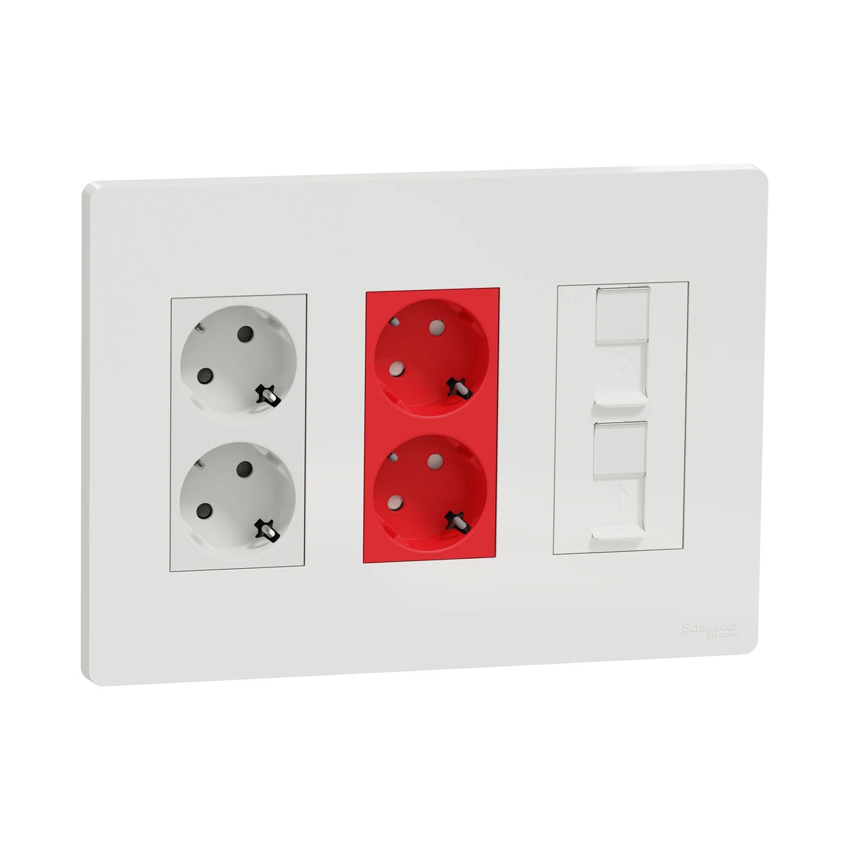 Schneider Electric NU113118 3-kolon x 4-modül Çalışma İstasyonu 4xPriz + 2xRJ45, Beyaz — üretici ürün görseli