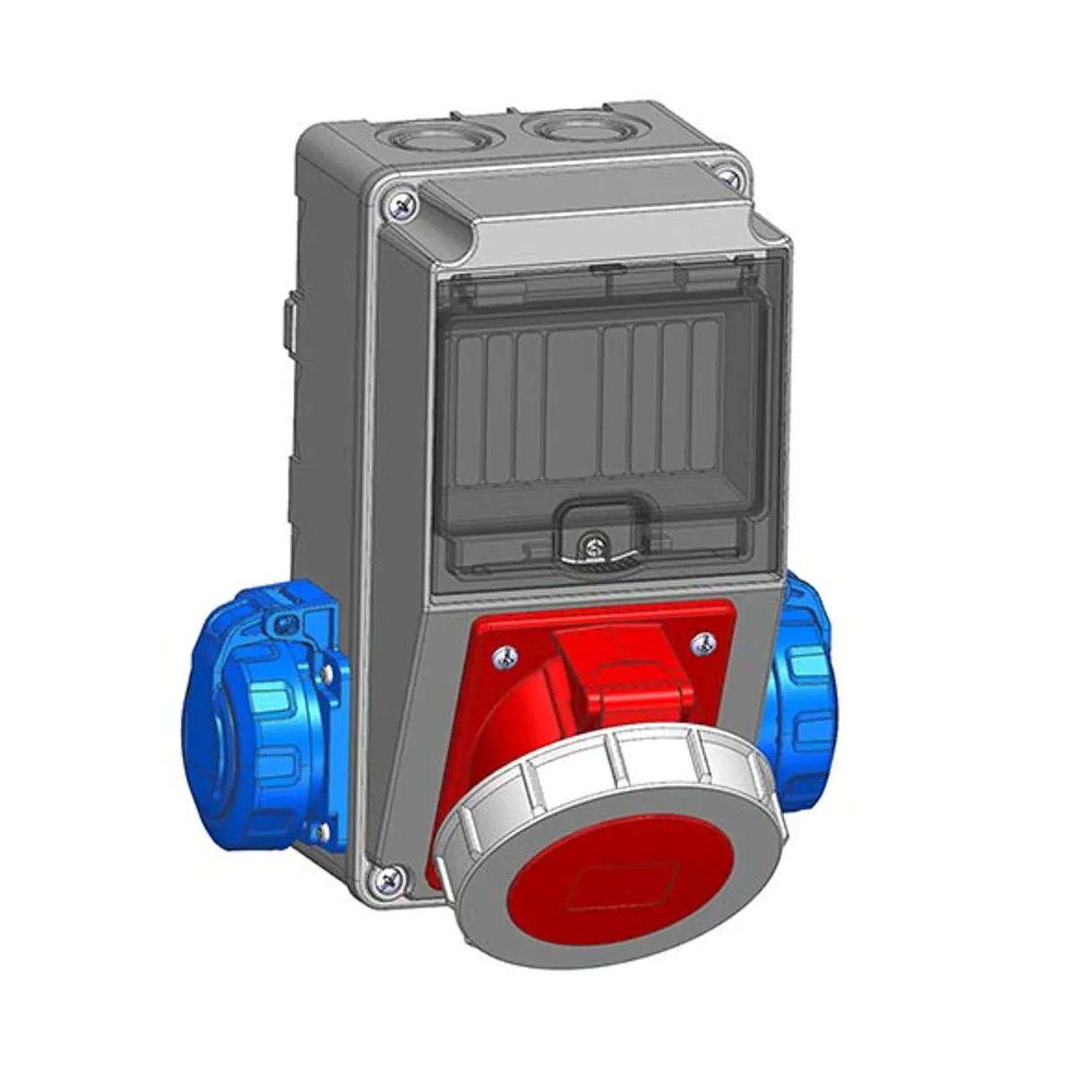Mete Enerji 7002505CB505 1 adet 4x32A IP67 Eğik Makine Prizi Önde + 2 adet 1x16A IP66/68 Pano Prizi Yanda
