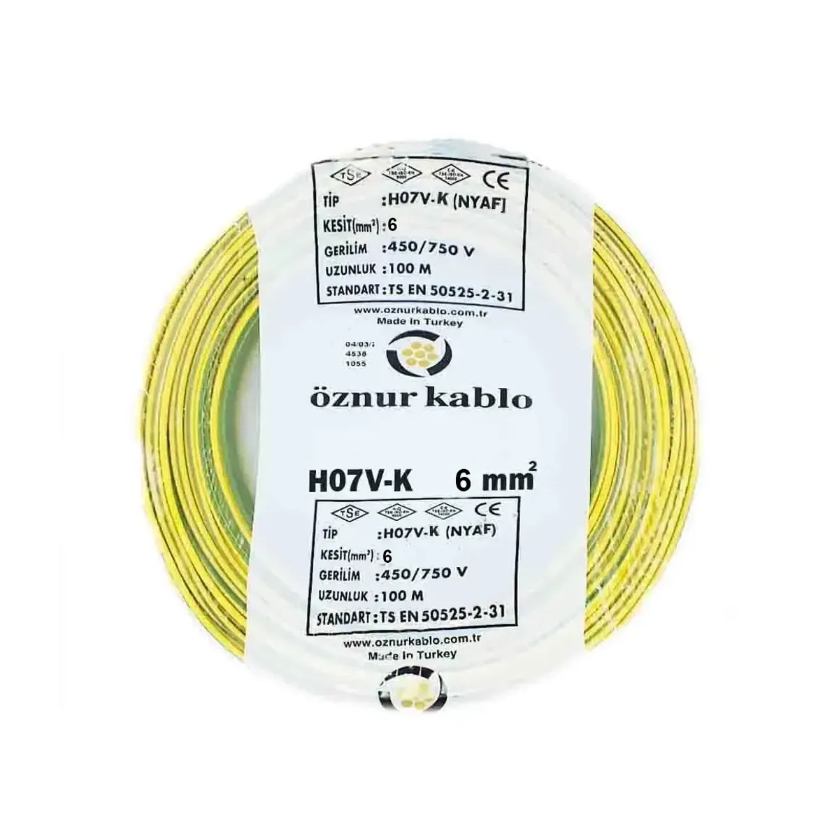 Öznur NYAF 1x6 mm2 H07V-K Sarı Yeşil Topraklama Kablosu