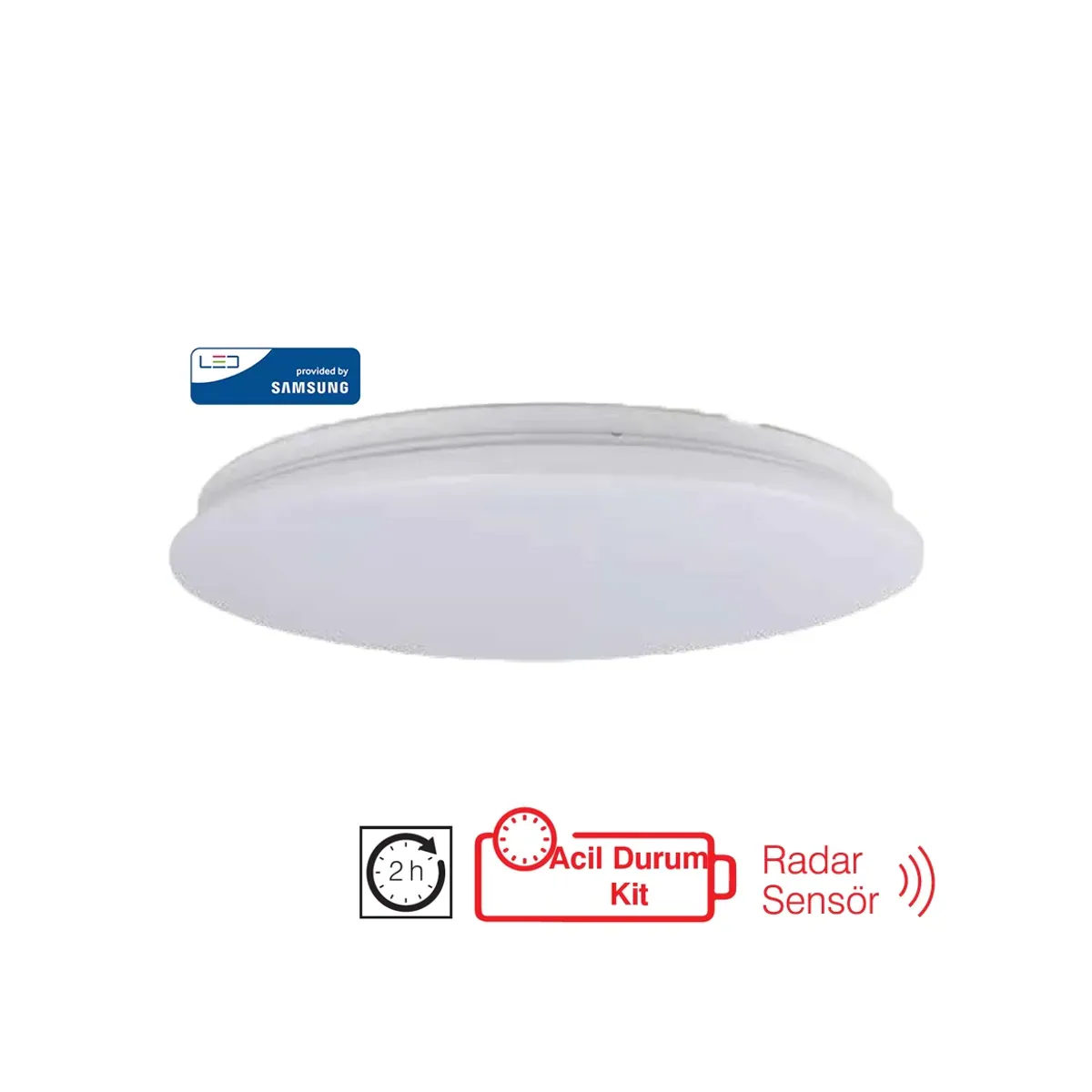 18W 4000 K Samsung Chip LED Ceiling Luminaire with Radar Sensor and Emergency Kit
