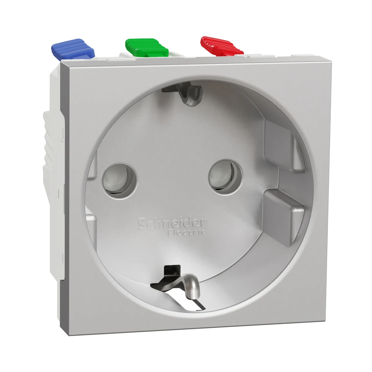 Schneider Electric NU305730 Yeni Unica, Child-Protected Grounded Socket Quick-Connect 2 module, Aluminum