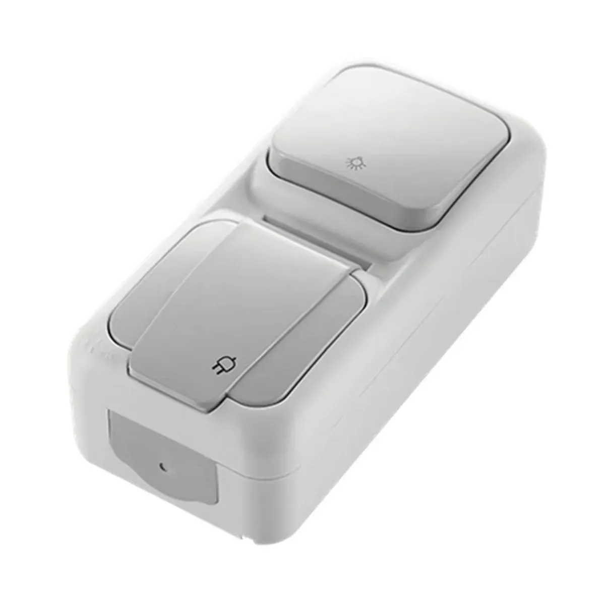 Viko Palmiye Surface-Mounted Gray Vertical Double Light Switch and Grounded Socket IP54