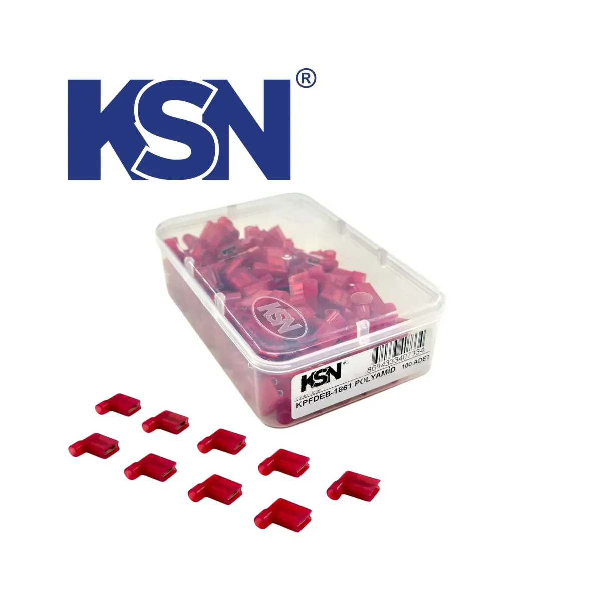 0.50-1.50mm2 Polyamide Flag Type Fully Insulated Red Cable Terminal KPFDEB-1861 (100 pcs/Box)