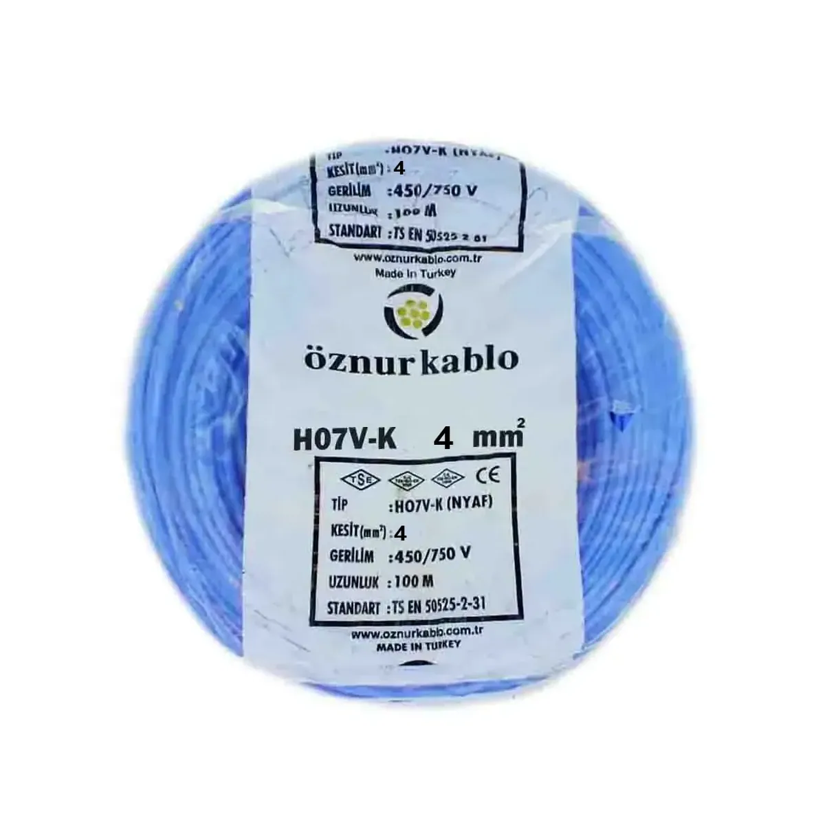 Öznur NYAF 1x4 mm2 H07V-K Mavi Kablo