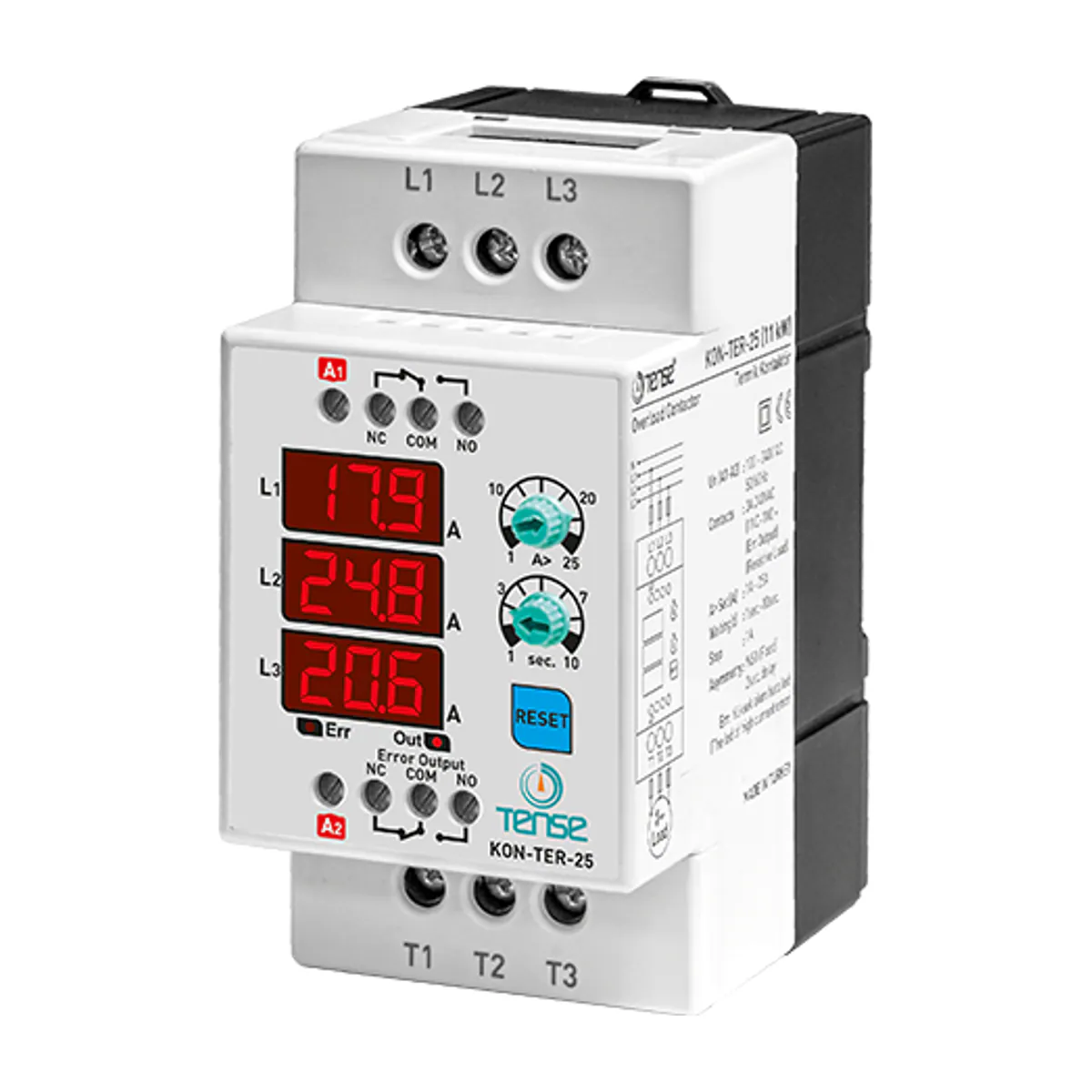 Tense KON-TER-25 Digital Contactor Thermal Overload Relay, 1–25 A