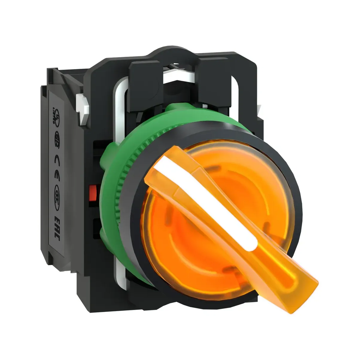Schneider XB5AK125M5 0-1 Yellow Maintained Illuminated Latching Push Button 1NO+1NC 230V 22mm
