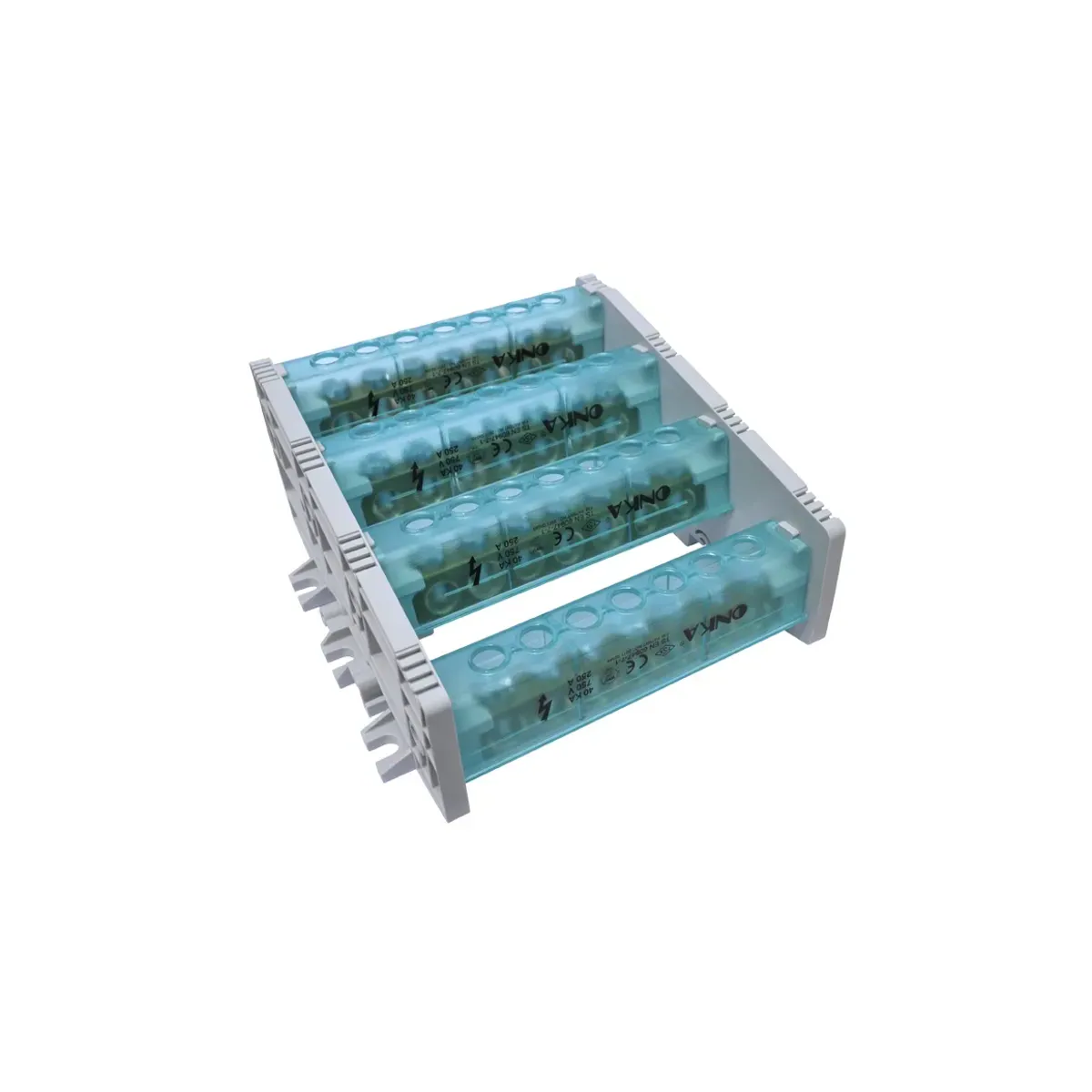 Onka 10-Hole 4-Pole Distribution Block with Cover 250A 15X10mm LOW PROFILE
