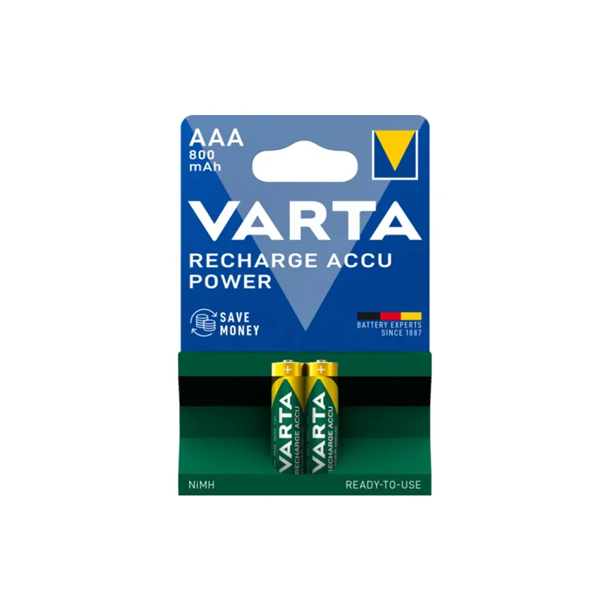 Varta AAA 800mAh 1.2V NiMH 2-Pack Recharge Accu Power Rechargeable Battery