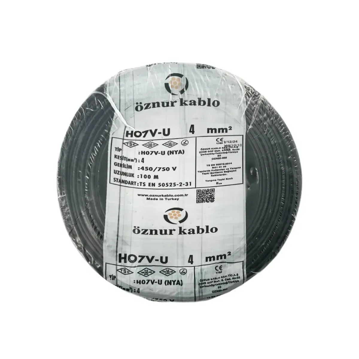 Öznur NYA 1x4 mm2 H07V-U Black Cable