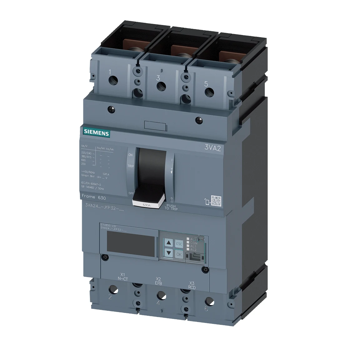 Siemens 3VA2463-6KP32-0AA0 Molded Case Circuit Breaker 630 A 250 ... 630 A 3-Pole 85 kA