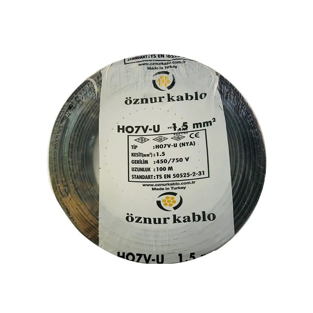 Öznur NYA 1x1,5 mm2 H07V-U Siyah Kablo