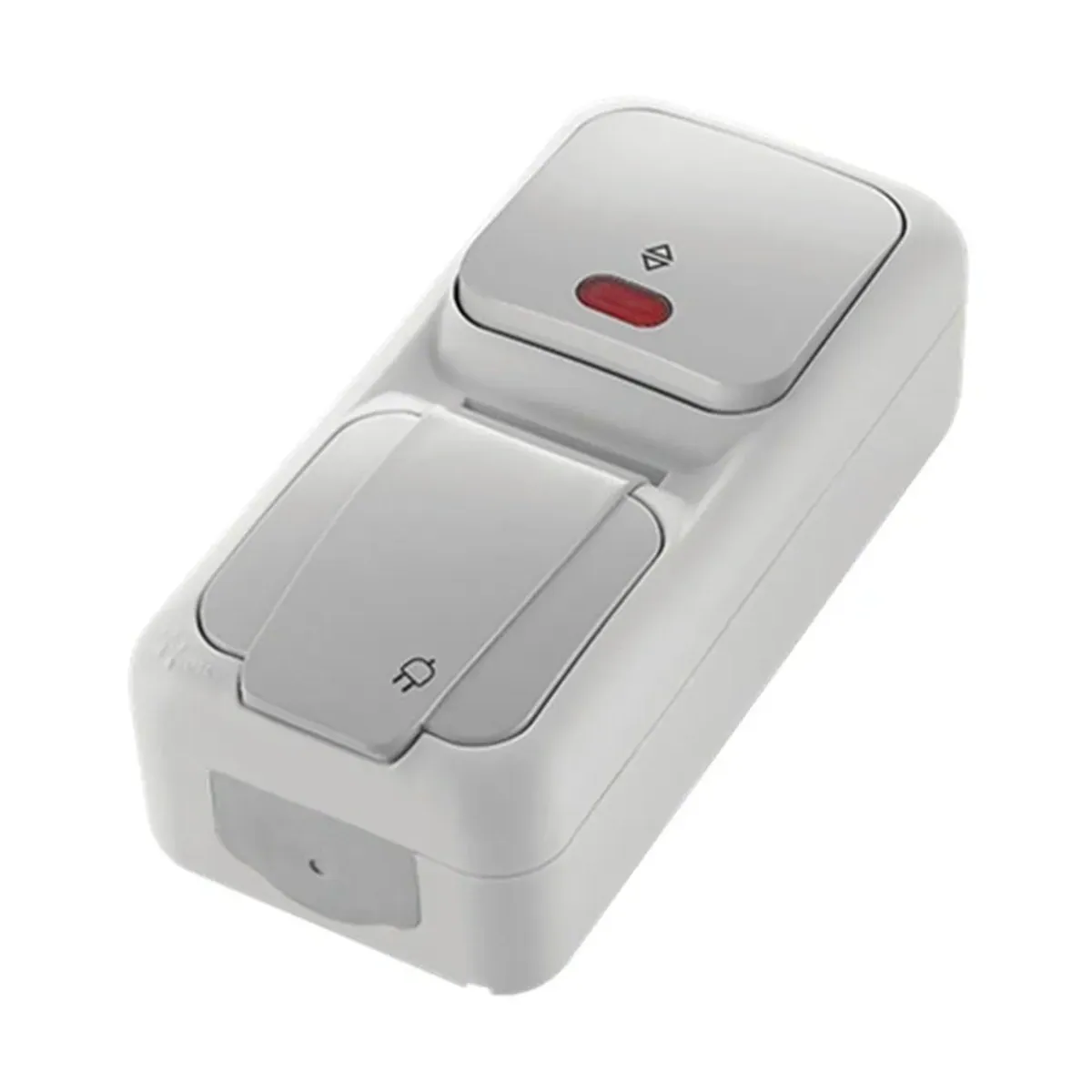 Viko Palmiye Surface-Mounted Gray Vertical Double Illuminated Two-Way Switch and Grounded Socket IP54