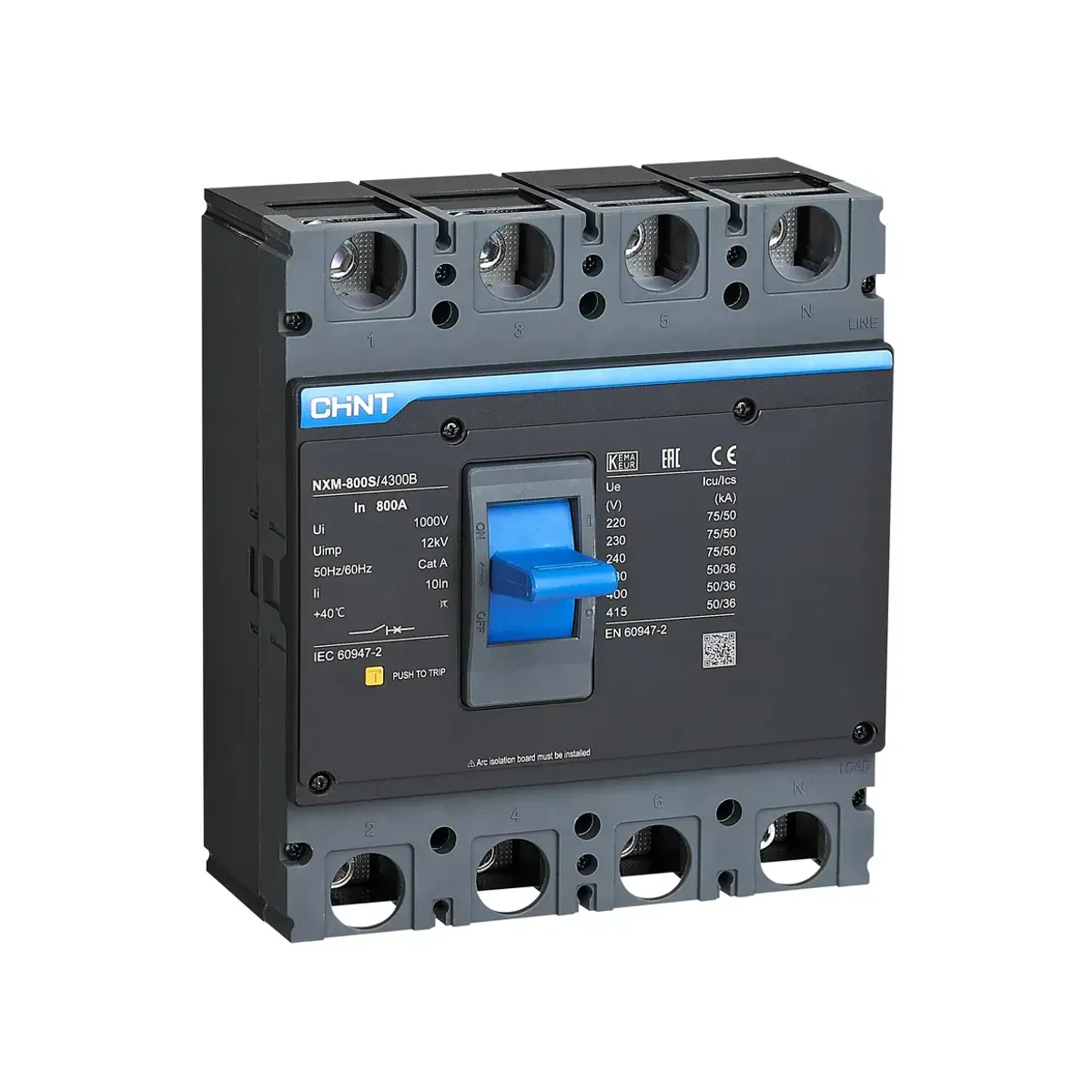 Chint NXM Series 4-Pole 800A Fixed Thermal-Magnetic 50kA Molded Case Circuit Breaker NXM-800S/4300B