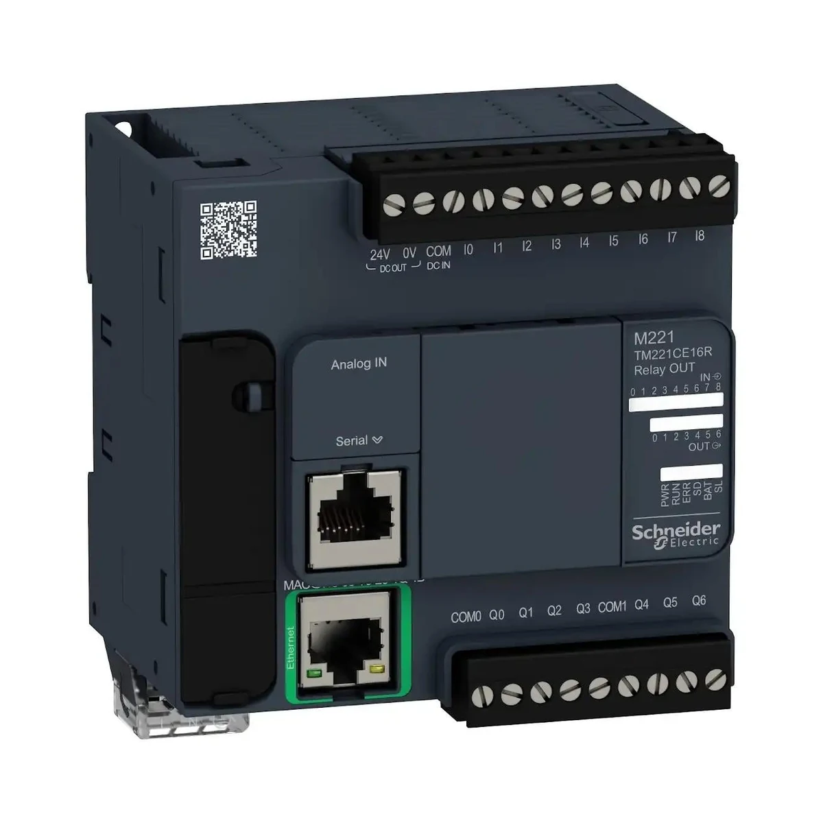 Schneider Electric TM221CE16R M221 PLC, 9 DI, 7 DO Relay, Ethernet