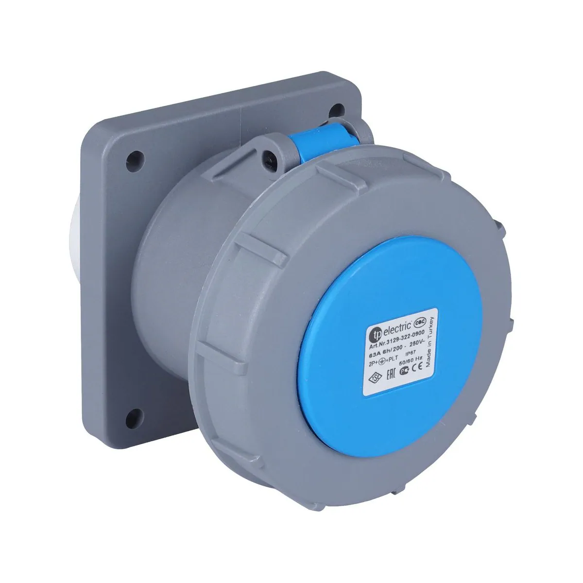 TP Elektrik 3129-322-0900 CEE 3x63A Machine Socket (Straight) (100x107), IP 67, 6h