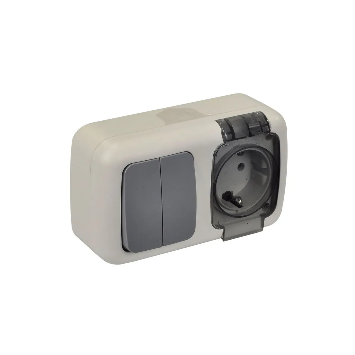 TP Elektrik 3201-102-0601 Damp Location Changeover Switch + Grounded Socket with Cover (horizontal), IP 54