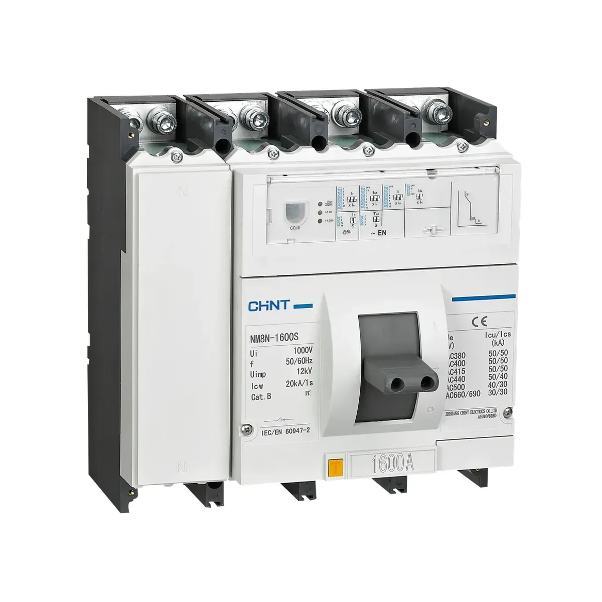 Chint NM8N Series 4-Pole 1250A Adjustable Thermal-Magnetic 50kA Molded Case Circuit Breaker NM8N-1600S