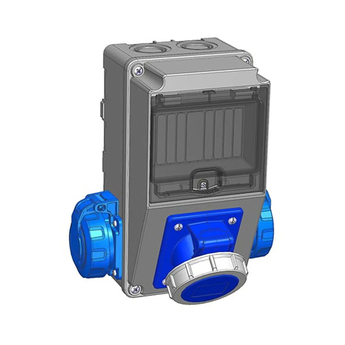 Mete Enerji 7002505CB501 1 pcs 3x16A IP67 Angled Machine Socket on Front + 2 pcs 1x16A IP66/68 Panel Socket on Side