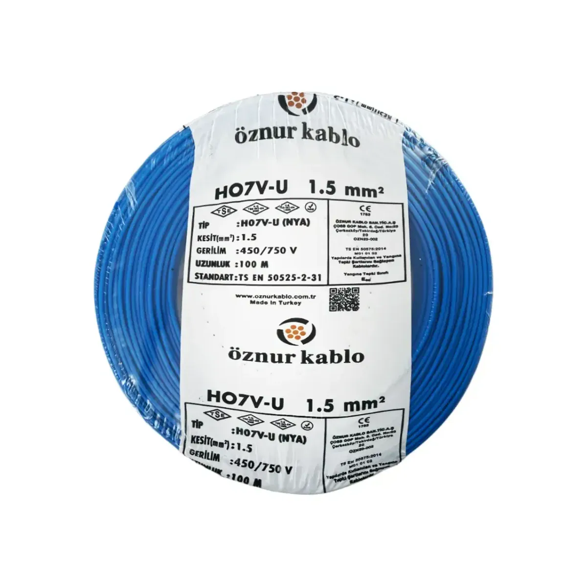 Öznur NYA 1x1,5 mm2 H07V-U Mavi Kablo