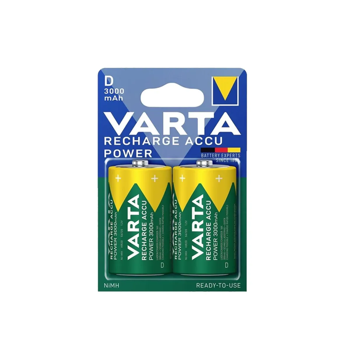 Varta D 3000mAh 1.2V NiMH 2-Pack Recharge Accu Power Rechargeable Battery