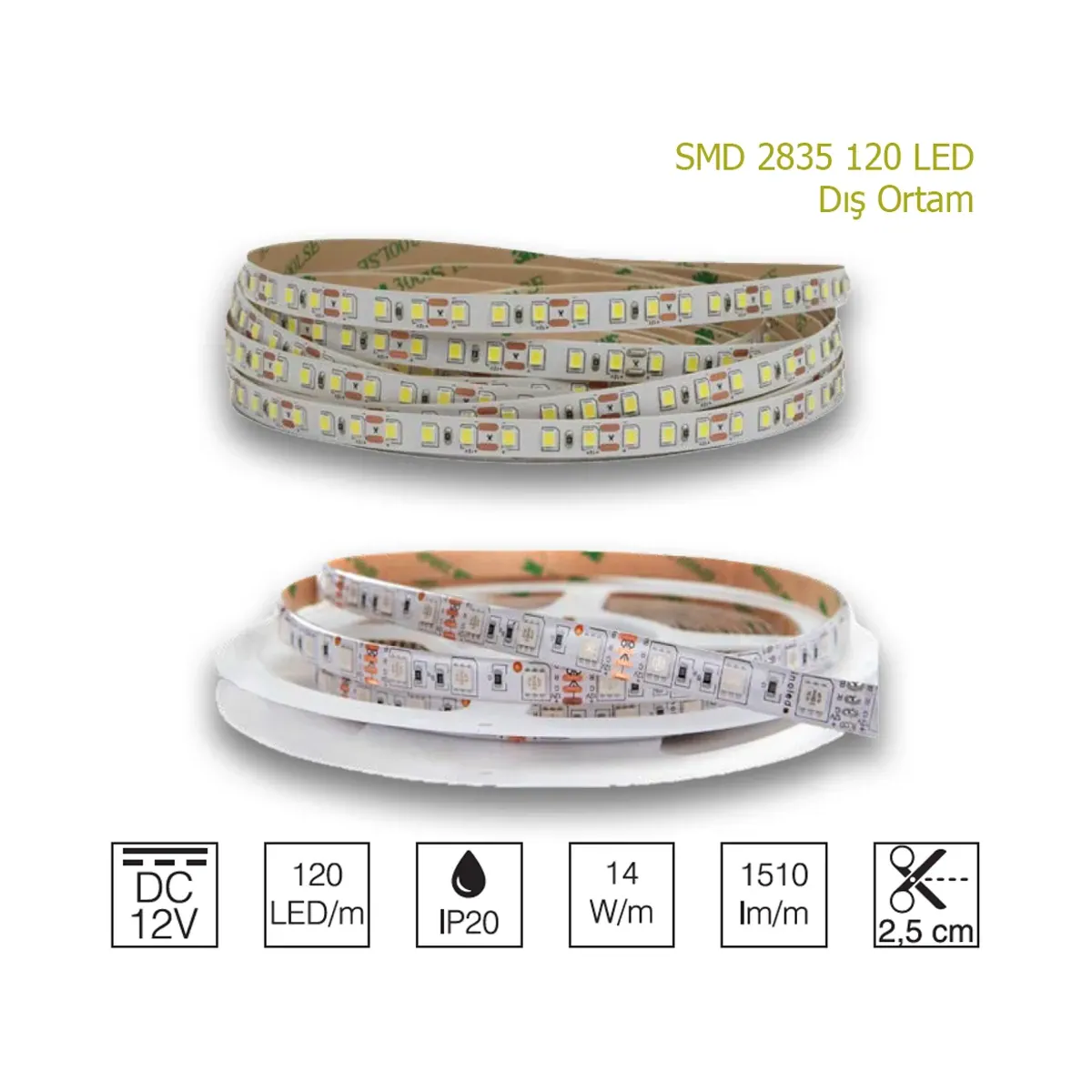 Şerit LED Yeşil Dış Ortam SMD 2835 120 LED