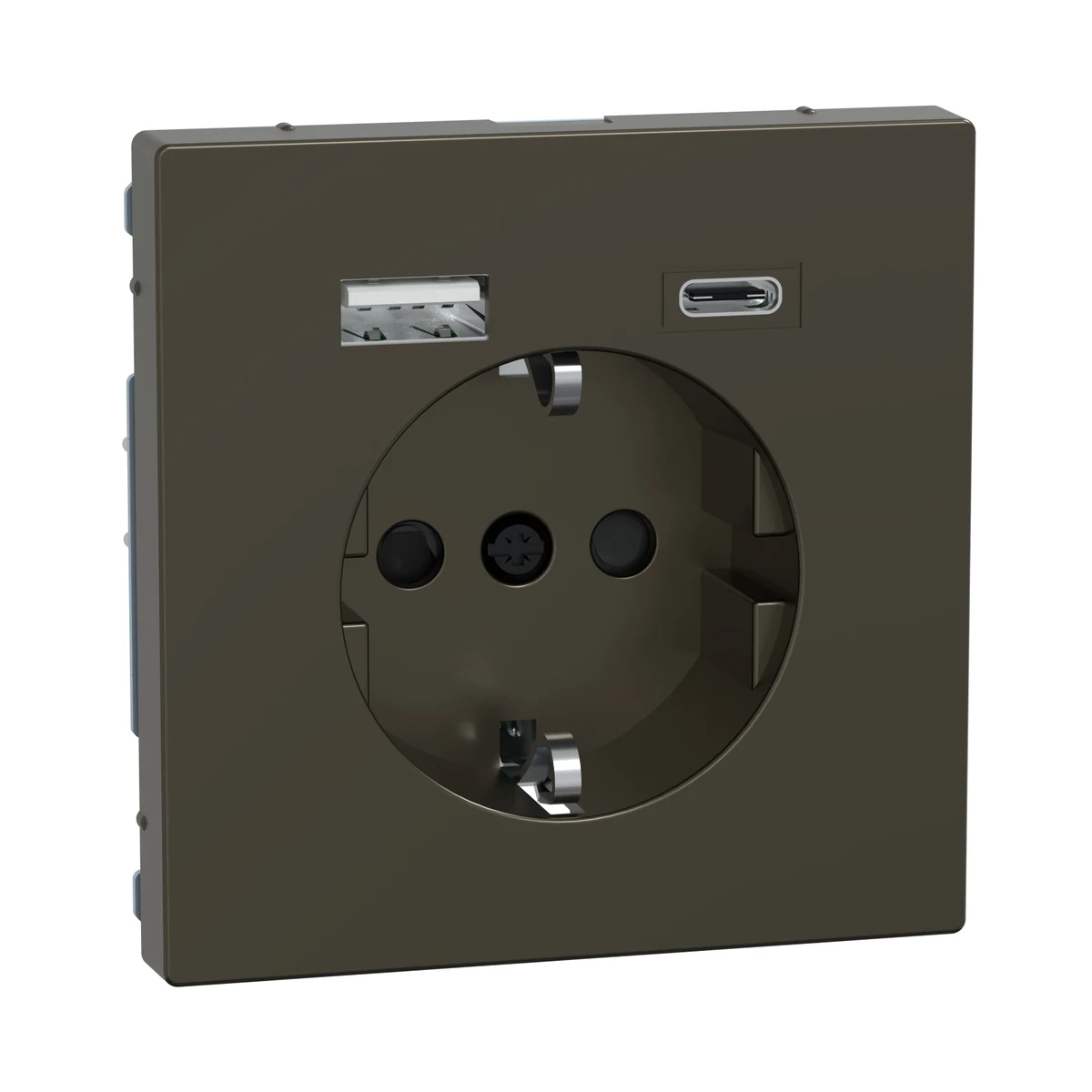 Schneider Electric MEG2367-6052 Merten System-D, Type A+C 3A USB'li Topraklı Priz, Mokka Metalik — üretici ürün görseli