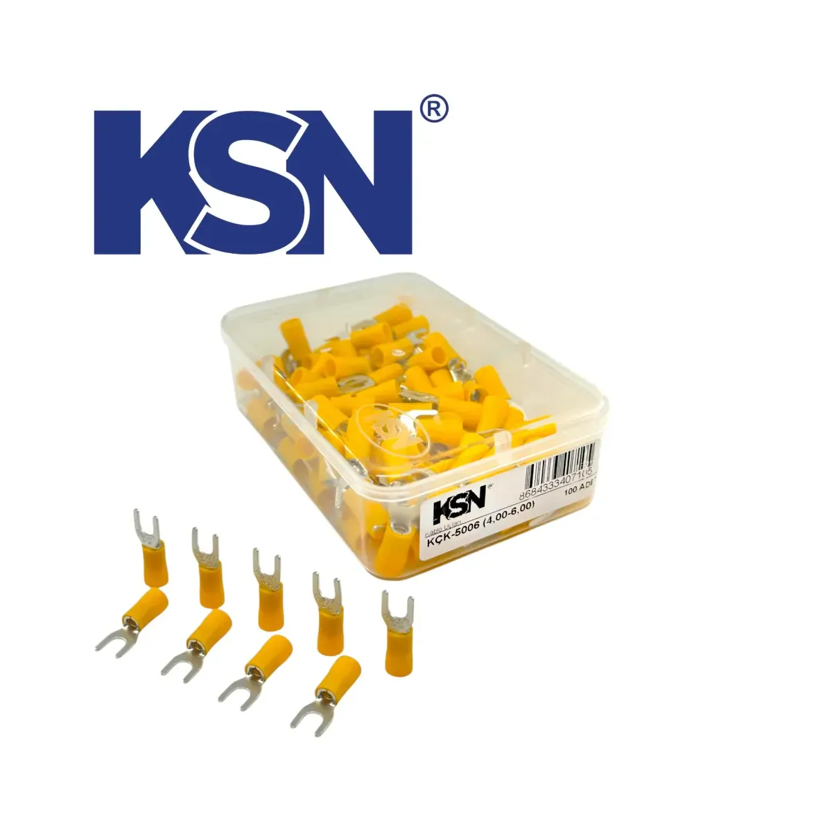 4.00-6.00mm2 Fork Type Insulated Yellow Cable Terminal KÇK-5006 (100 pcs/Box)